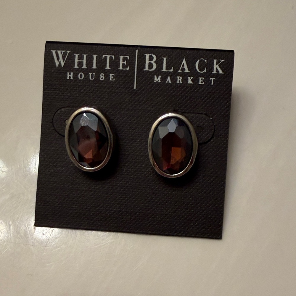 White House Black Market Silver Earrings with Brown Pink Gemstones